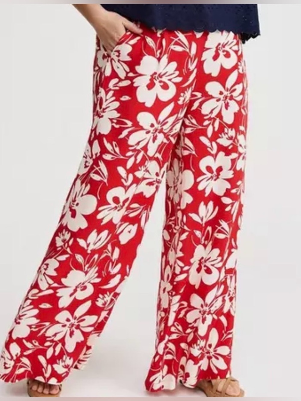 Torrid High-Rise Wide-Leg Pants Plus Size 4X Red Floral Print Style 41815777